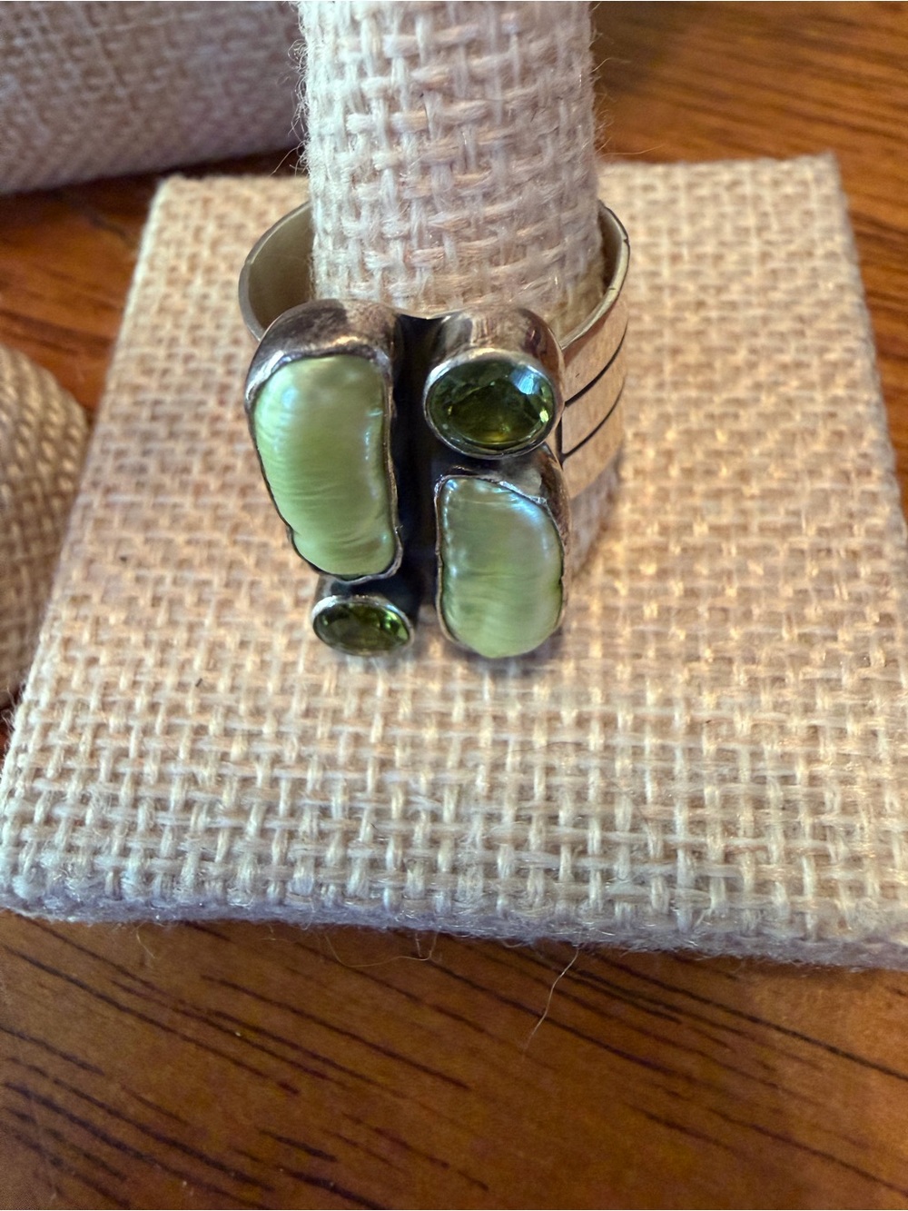 Jay King Green Pearlized Stone Ring and Earring Set 925 - Picture 6 of 9